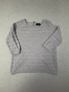 Verve Ami Womens Medium Gray Cable Knit Sweater 3/4 Sleeve Back Zip Cotton